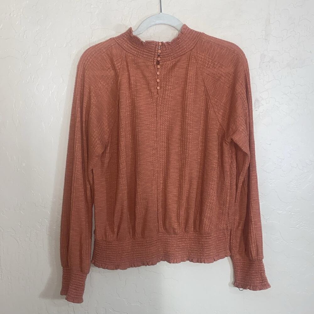 Free People Boulevard Ruffle long sleeve mock neck turtle neck Top in Coral - Picture 3 of 7